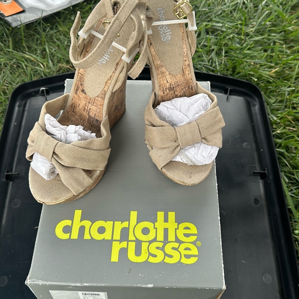 Beige and cork wedges
